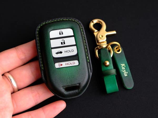 Bao da chìa khóa Honda Civic thủ công kèm móc khóa và tag khắc tên