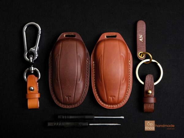 Bao da chìa khóa da cao cấp + đầy đủ phụ kiện tag tên, móc khóa