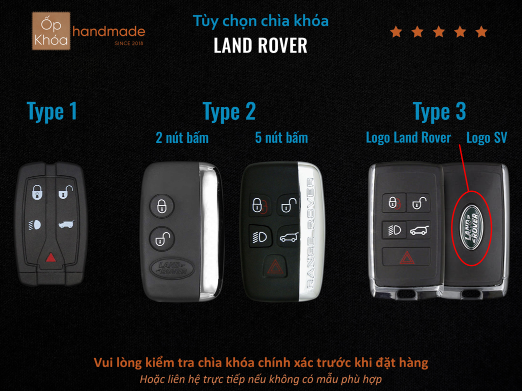 Land Rover có 2 mẫu chìa khóa cơ bản với 3 loại nút bấm khác nhau.