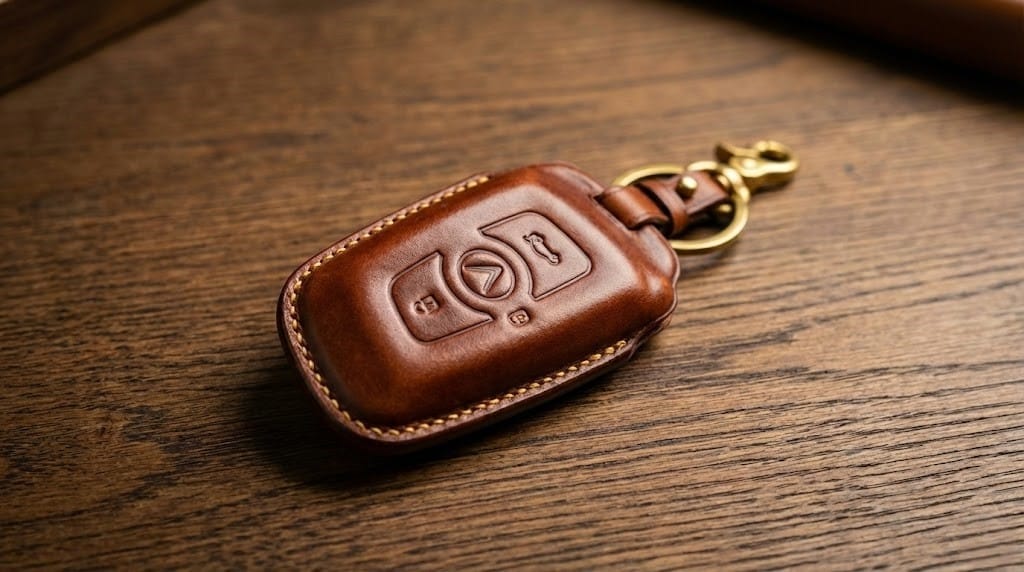 Bao da chìa khóa VinFast Lux A màu nâu hạt dẻ handmade