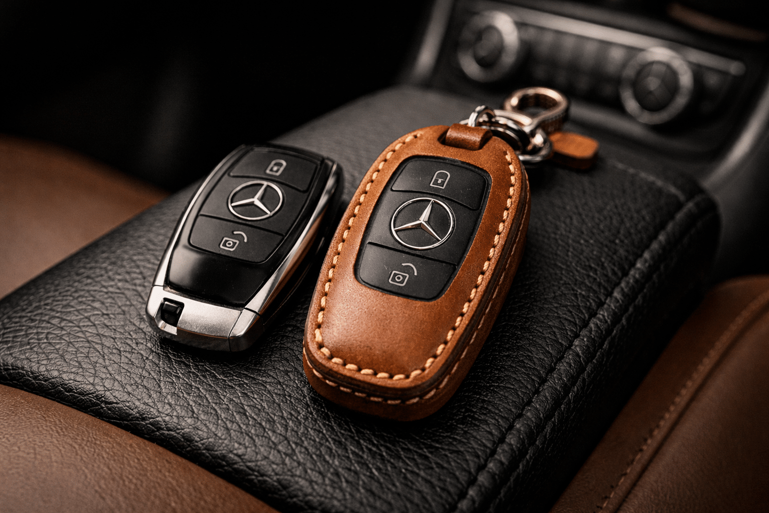 Bao da chìa khóa xe Mercedes handmade