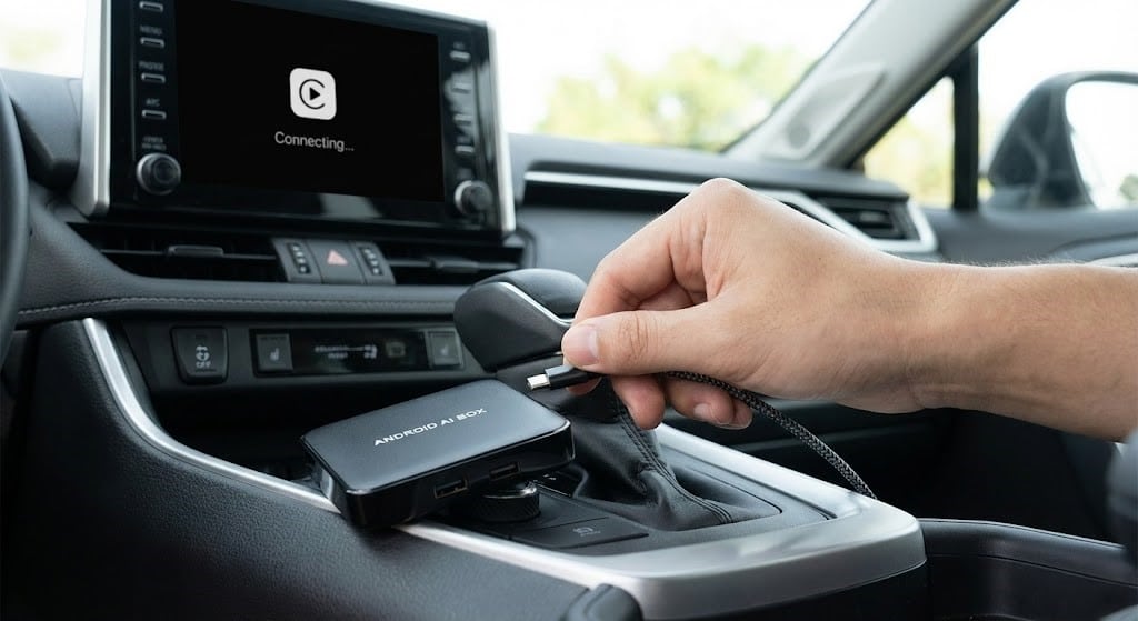 Cắm Android Box vào cổng USB để kích hoạt giao diện Android trên màn hình zin