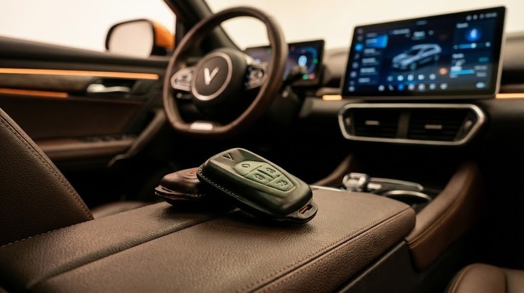 Review thực tế bao da chìa khóa vf8 handmade sau 3 tháng sử dụng