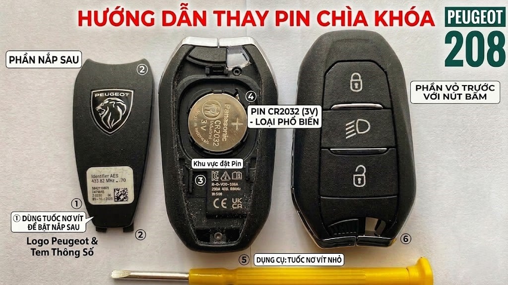 thay pin chìa khóa peugeot