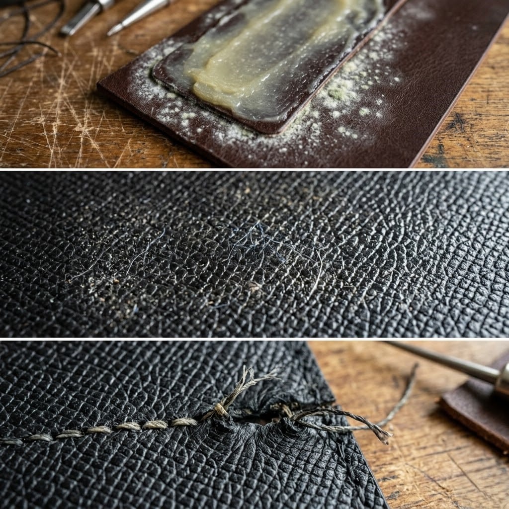 3 tác hại khi bôi kem dưỡng da người lên đồ da thật: bít tắc lỗ chân lông, bám bụi và làm bục chỉ khâu