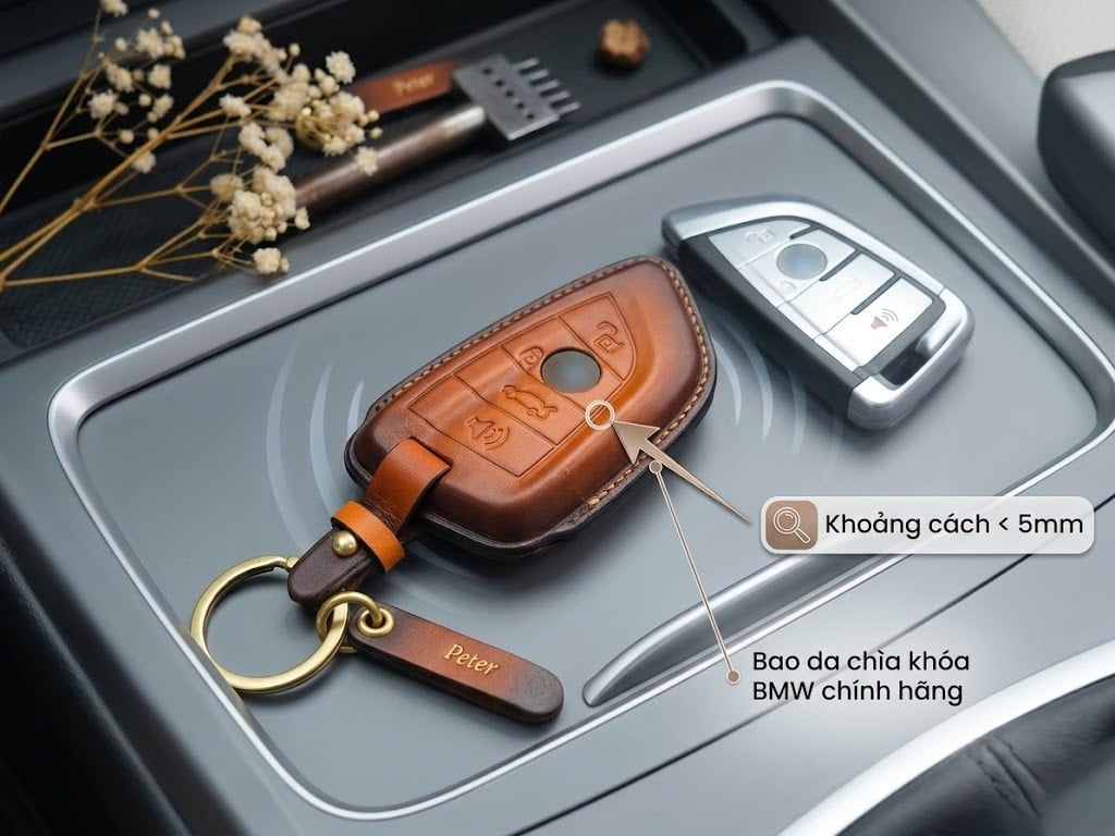 Khoảng cách sạc không dây Qi qua bao da chìa khóa tối đa 5mm