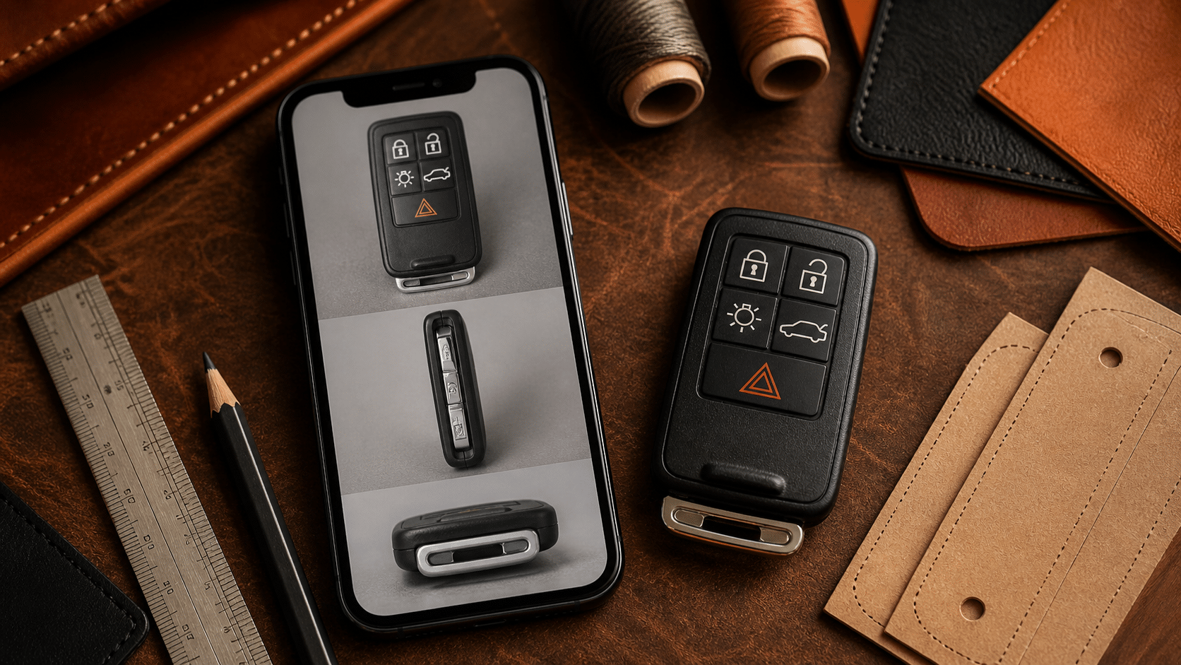 gửi ảnh chìa Volvo để kiểm tra form trước khi đặt bao da handmade