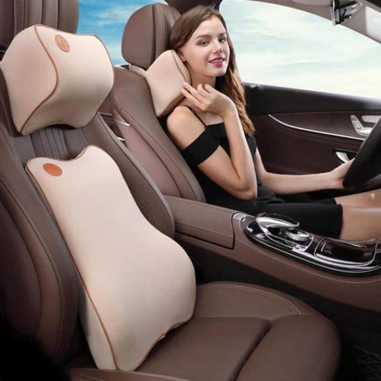 Gối tựa cổ lưng cao su non bọc da cho ô tô - Quà tặng sếp nam thiết thực